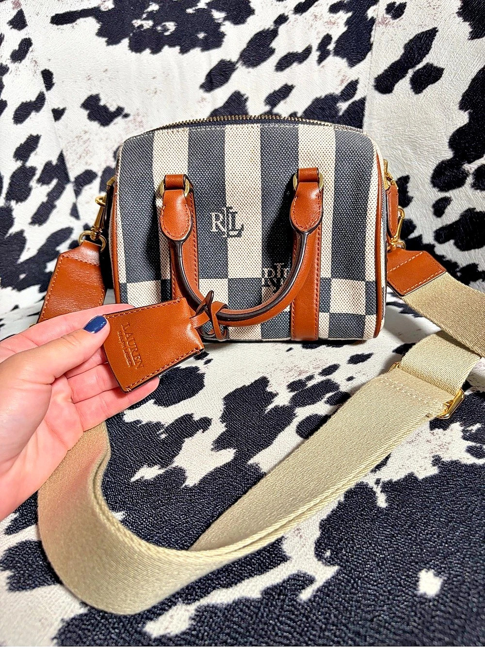 Lauren Ralph Lauren Plaid Satchel in Black & Brown